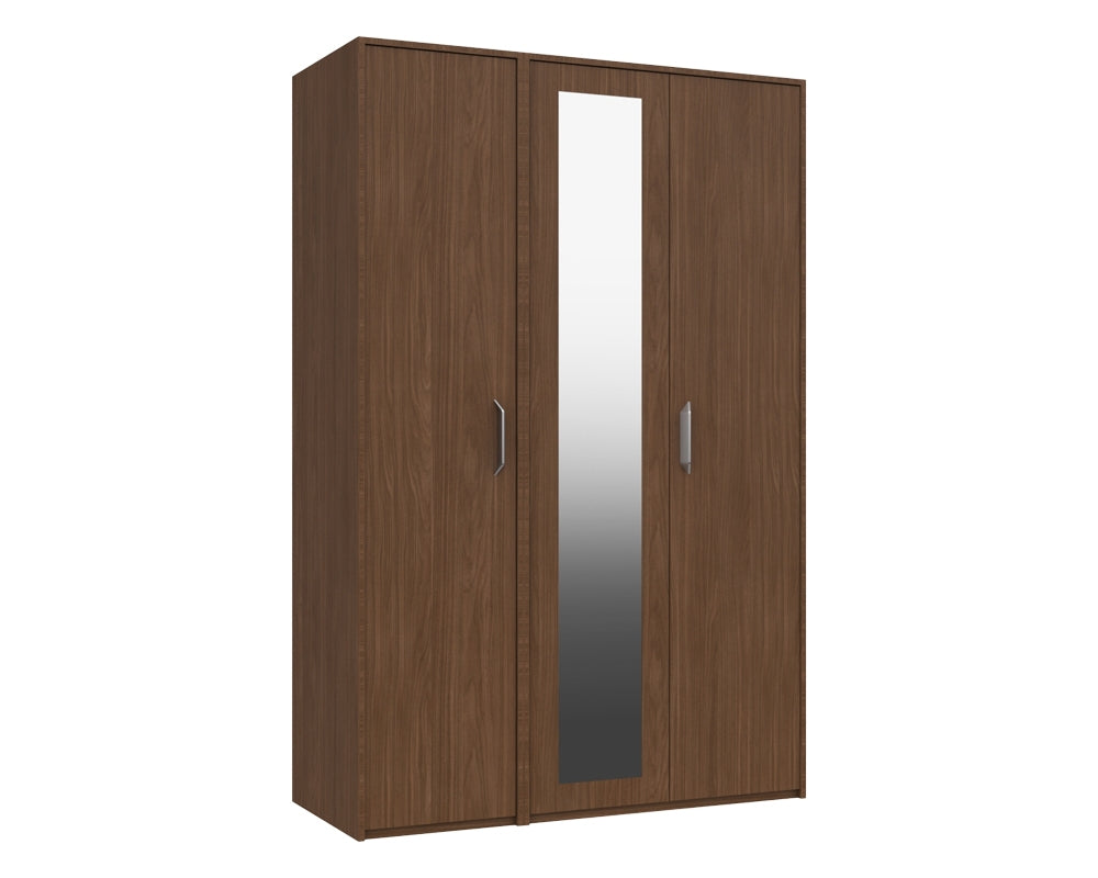 Marston Walnut 3 Door Wardrobe With Mirror