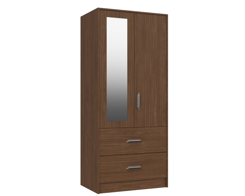 Marston Walnut 2 Door Combi Wardrobe With Mirror