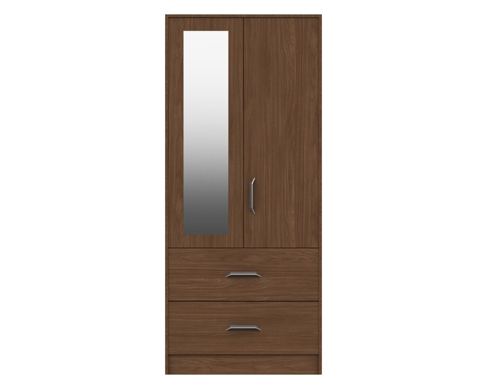 Marston Walnut 2 Door Combi Wardrobe With Mirror