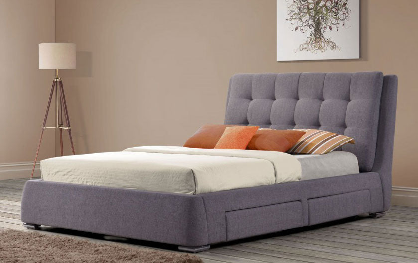 May Grey Fabric King Size 4 Drawer Bed Frame