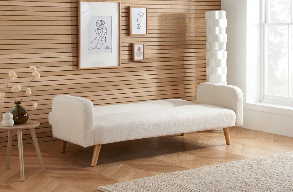 Michelle Sofa Bed Boucle White as a bed