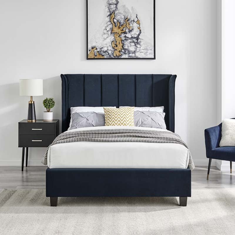 Planet Navy Blue Winged Double Bed Frame