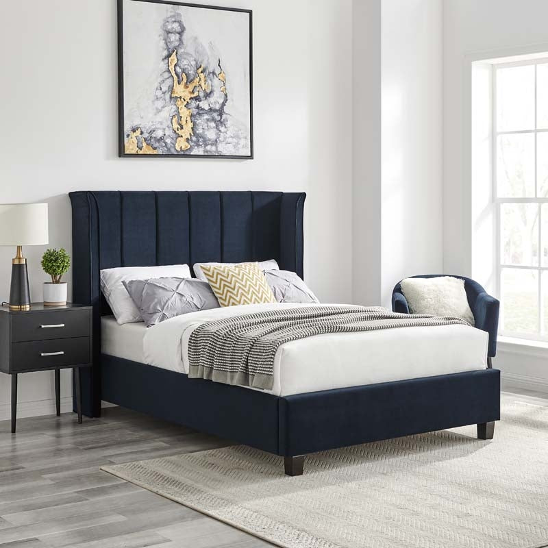 Planet Navy Blue Winged Double Bed Frame