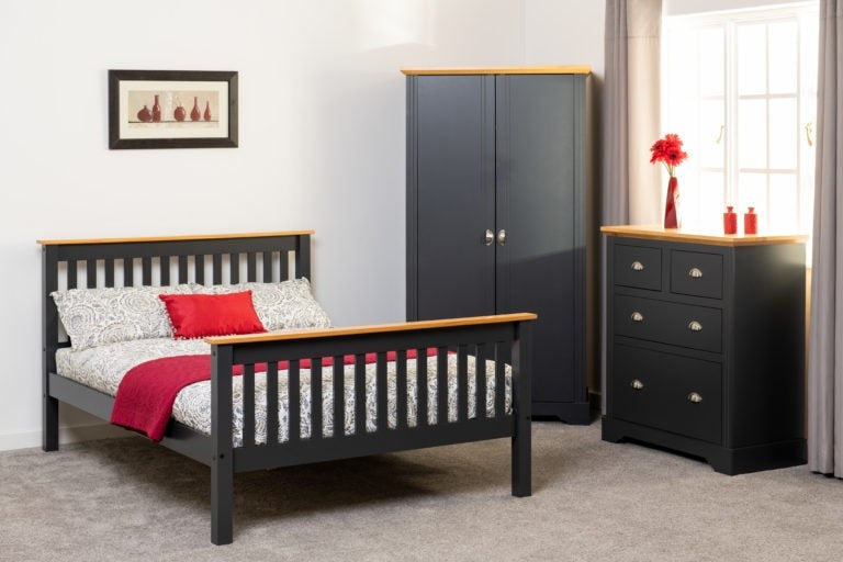 Monty Dark Grey And Oak High Foot King Size Bed Frame
