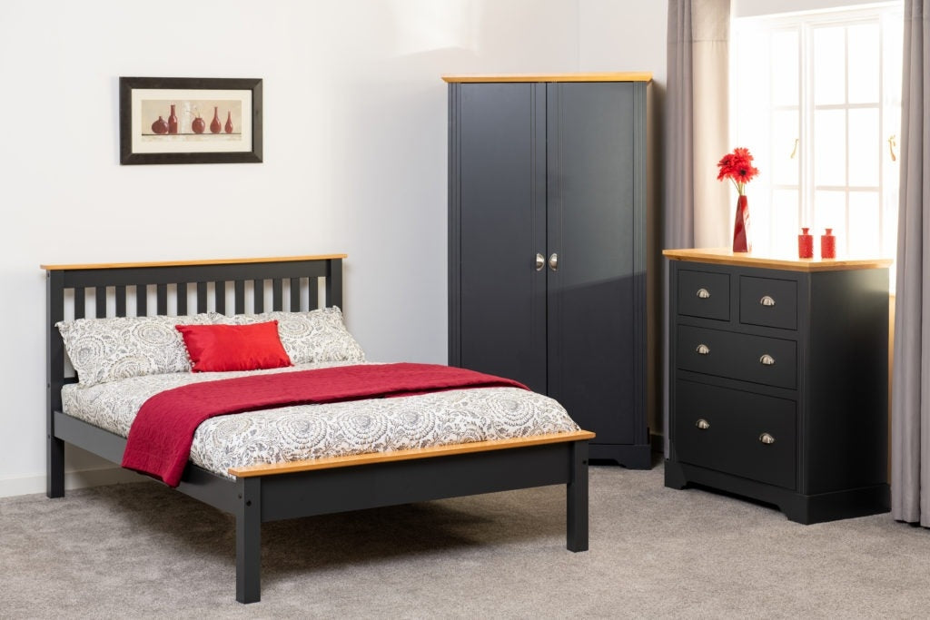 Monty Dark Grey And Oak Low Foot Double Bed Frame