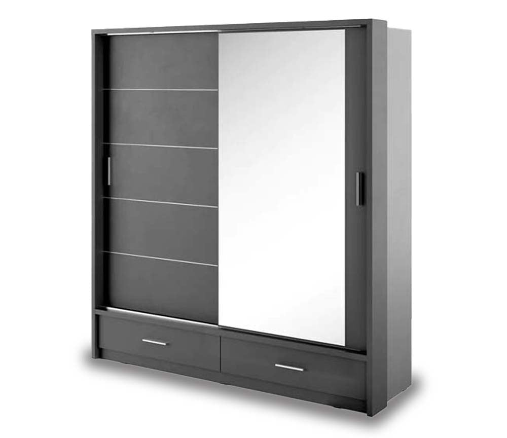 Newcastle Black Sliding Door Wardrobe 200cm With Lights