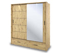 Newcastle Rustic Oak Sliding Door Wardrobe 200cm With Lights