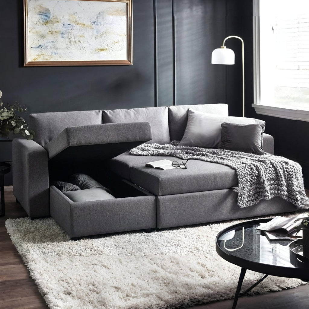 Pablo Corner Sofa Bed with Storage Light Grey