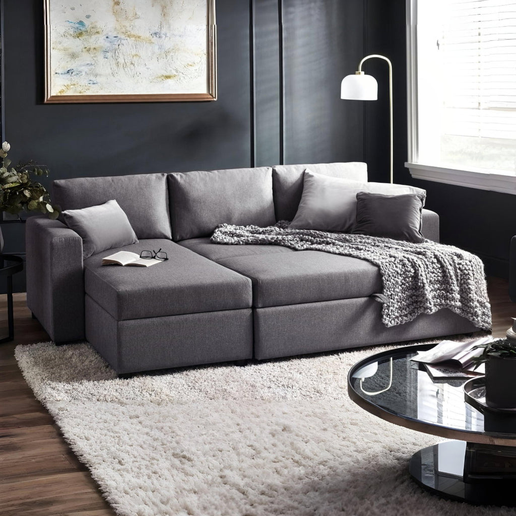 Pablo Corner Sofa Bed with Storage Light Grey