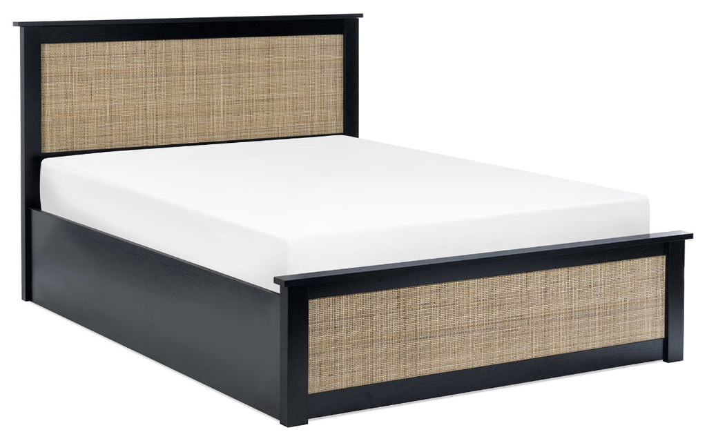 Paddy Black Rattan Double Ottoman Bed