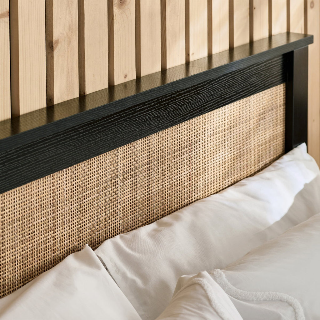 Paddy black rattan headboard detail