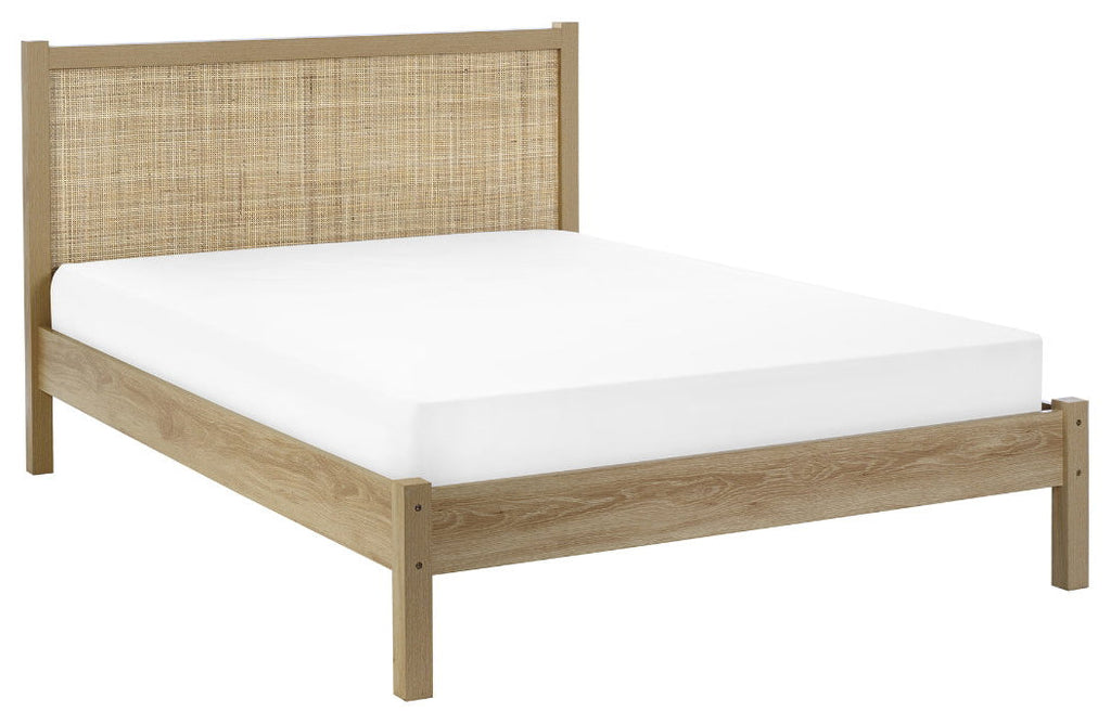 Paddy Oak Rattan Double Bed Frame angled view
