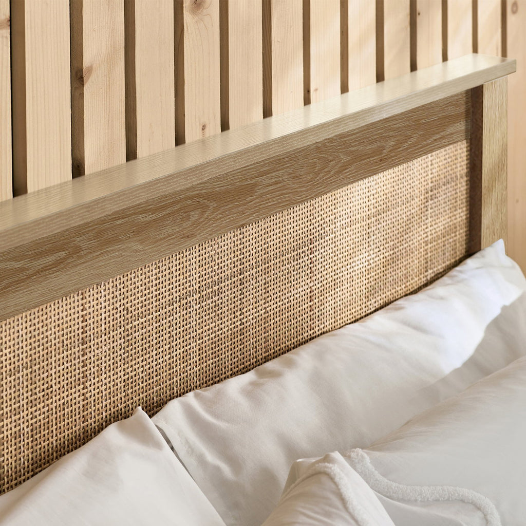 Paddy oak rattan king size headboard detail
