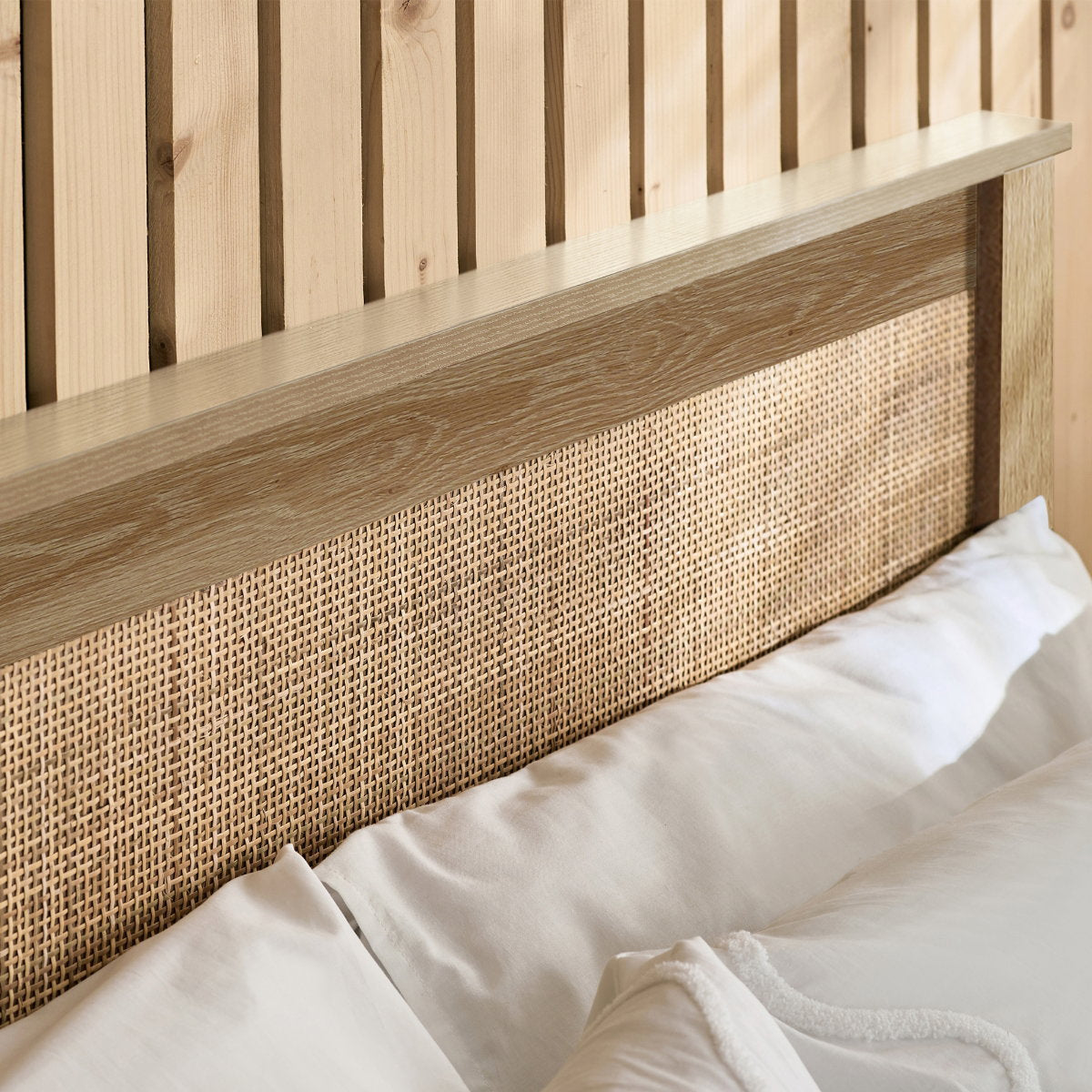 Paddy oak rattan king size headboard detail