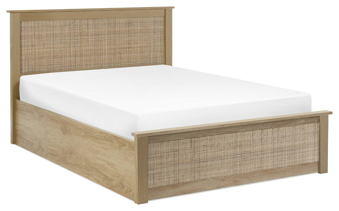 Paddy Oak Rattan King Size Ottoman Bed angled view