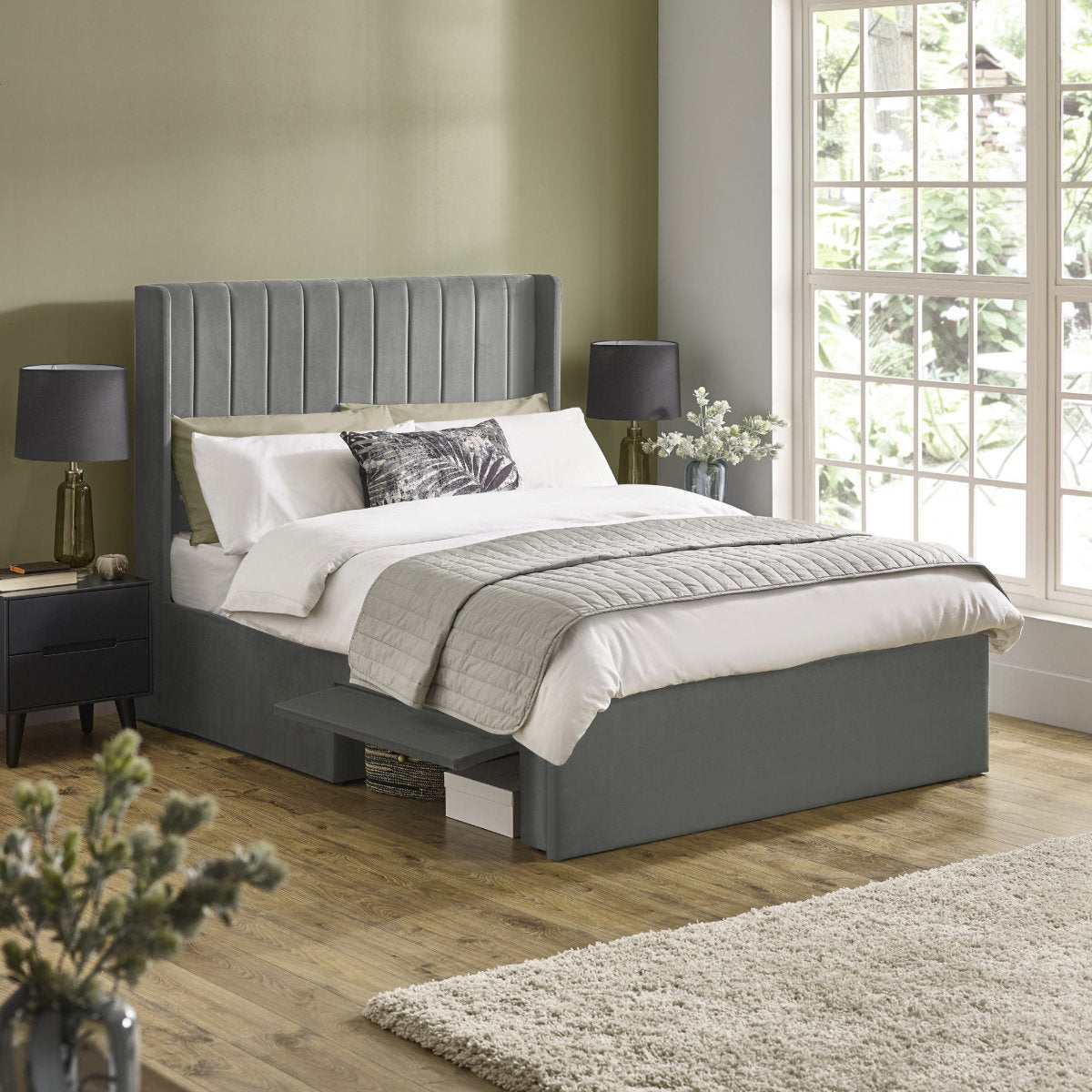 Passalacqua Steel Grey Double Bed Frame in a bedroom