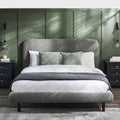 Patina Grey Boucle Double Bed Frame in a bedroom