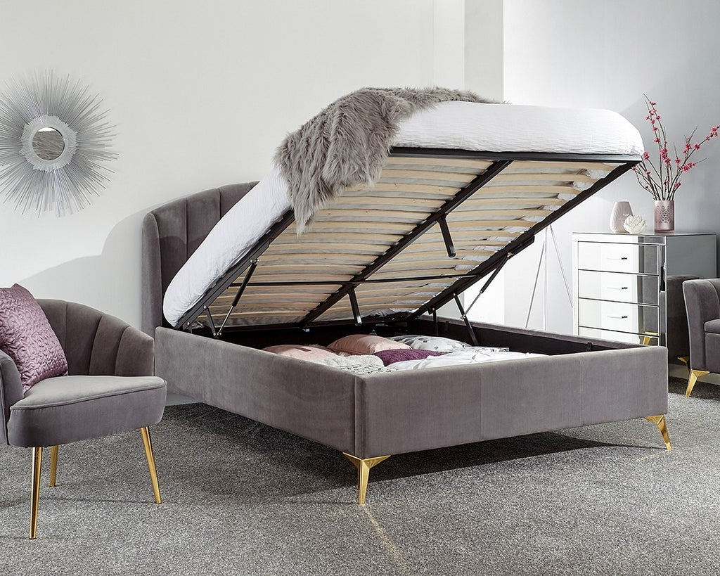 Petal Plush Grey King Size Ottoman Bed Frame