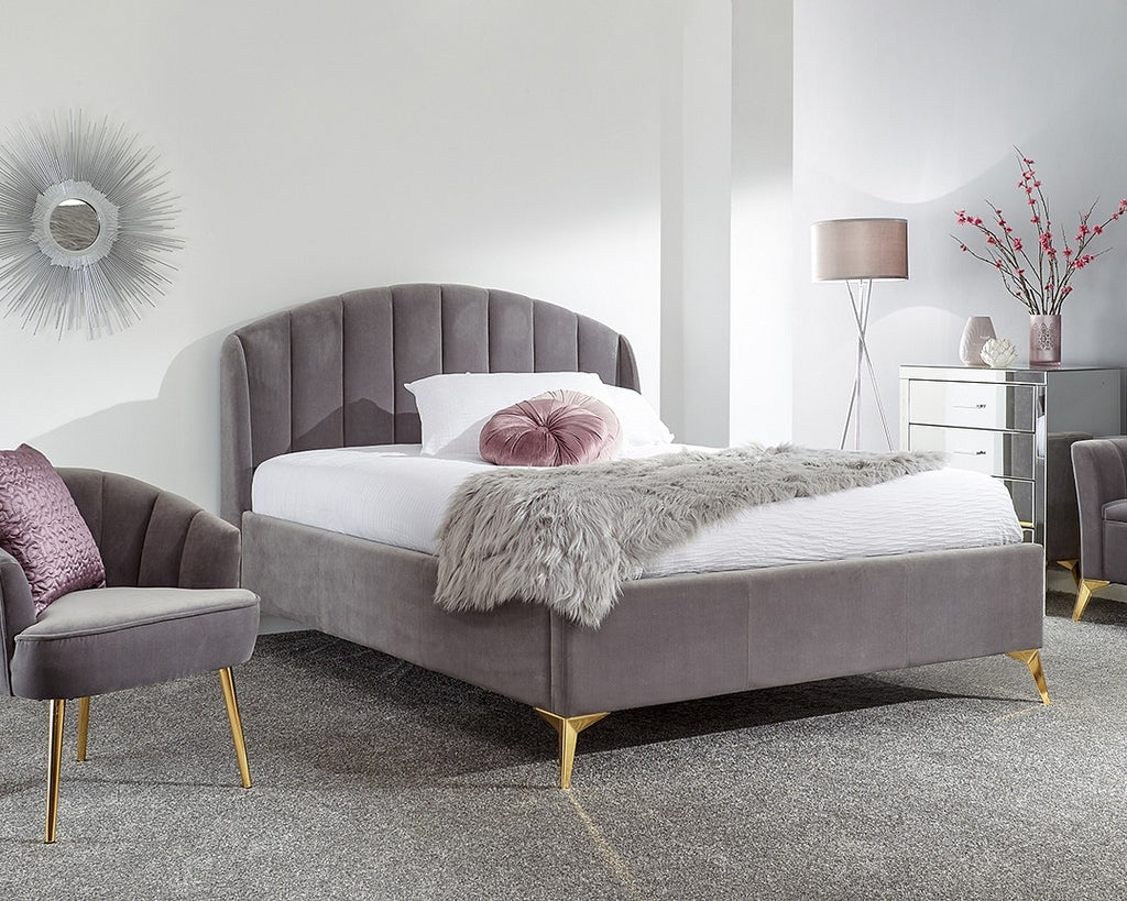 Petal Plush Grey King Size Ottoman Bed Frame