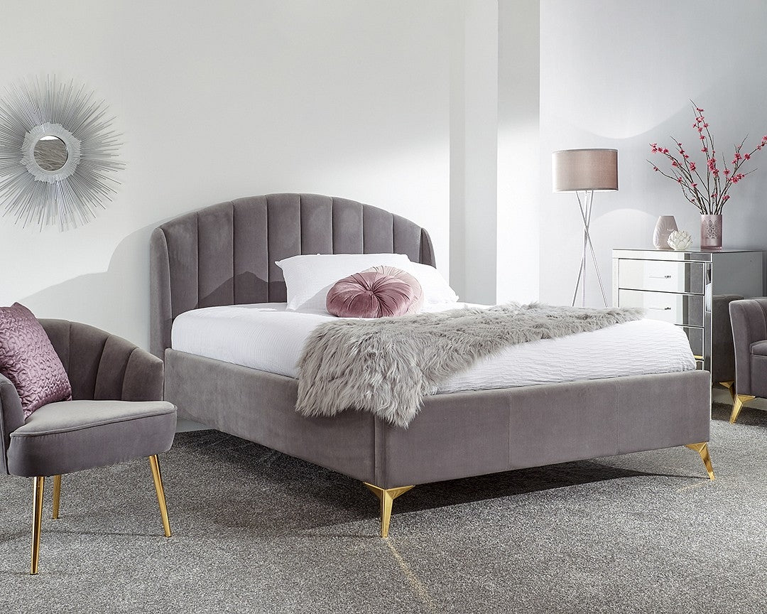Petal Plush Grey King Size Ottoman Bed Frame