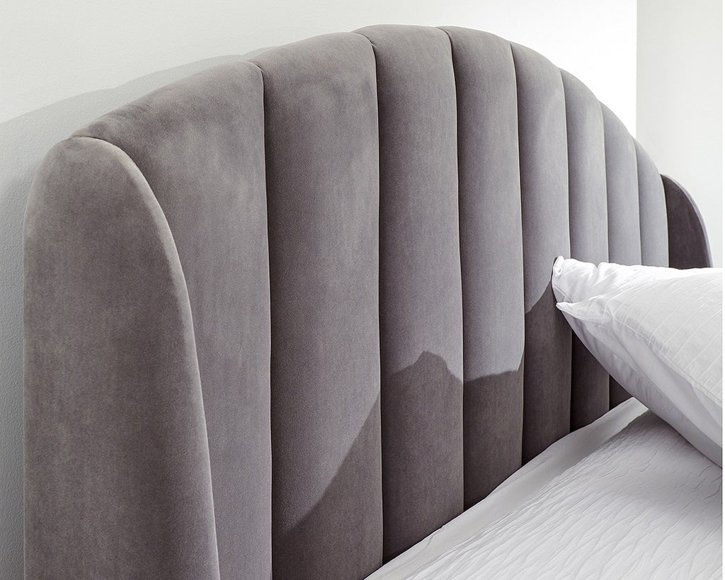 Petal Plush Grey Double Ottoman Bed Frame