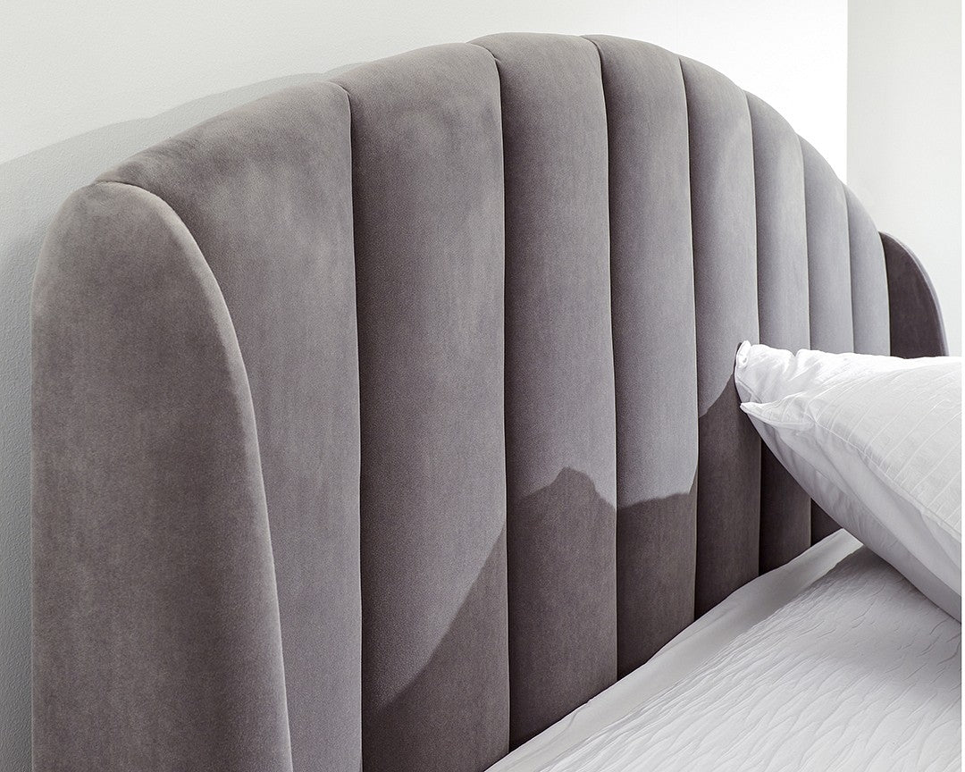 Petal Plush Grey Double Ottoman Bed Frame