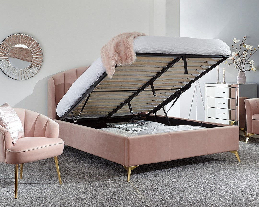 Petal Plush Pink King Size Ottoman Bed Frame
