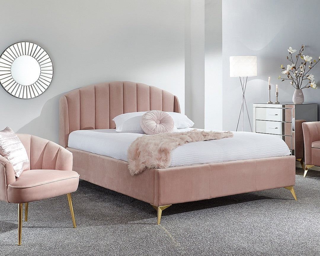 Petal Plush Pink King Size Ottoman Bed Frame