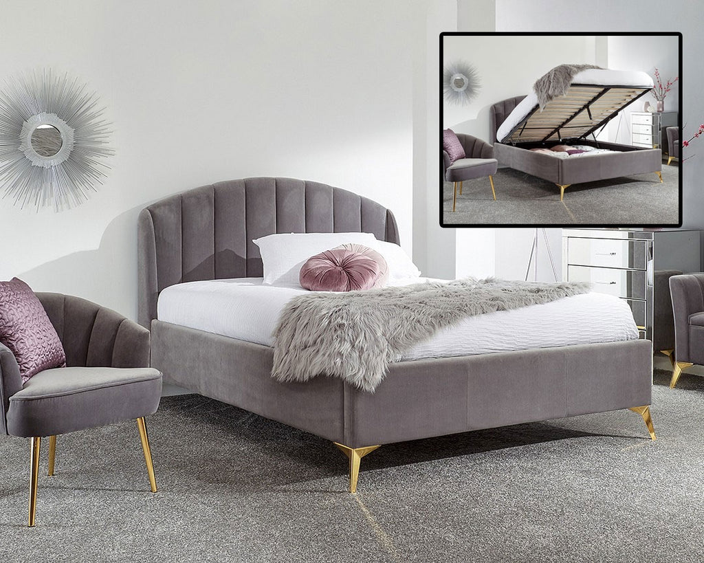 Petal Plush Grey Double Ottoman Bed Frame