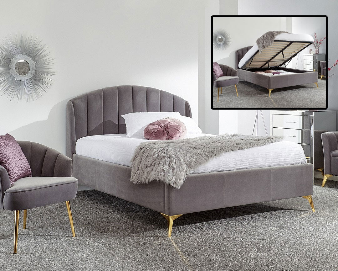 Petal Plush Grey King Size Ottoman Bed Frame
