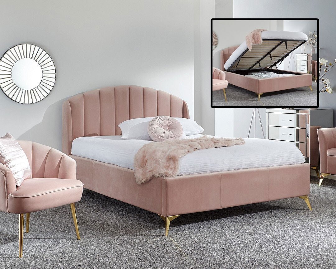 Petal Plush Pink Double Ottoman Bed Frame