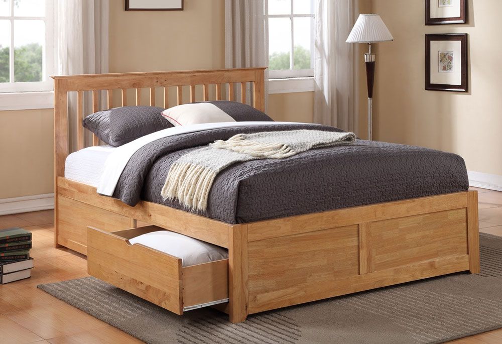 Petra Oak King Size Bed Frame With 2 Drawers