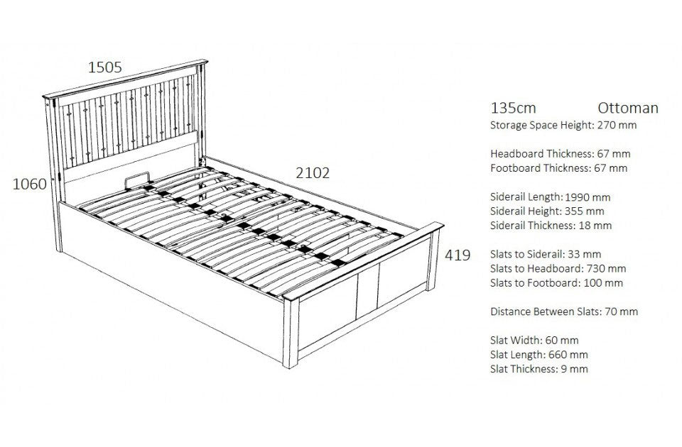 Flame Stone Grey Double Ottoman Storage Bed Frame