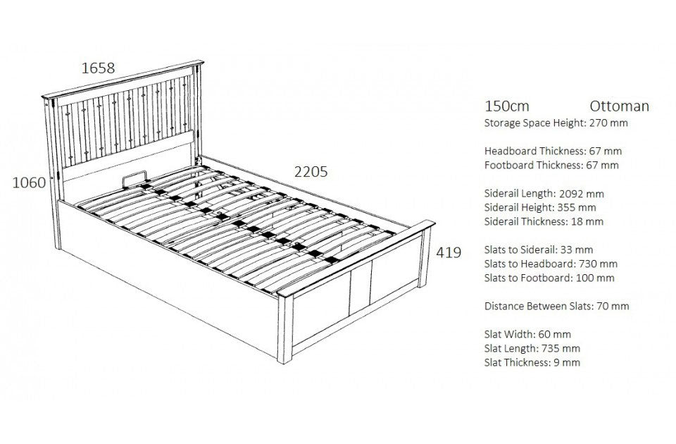 Flame Stone Grey King Size Ottoman Storage Bed Frame