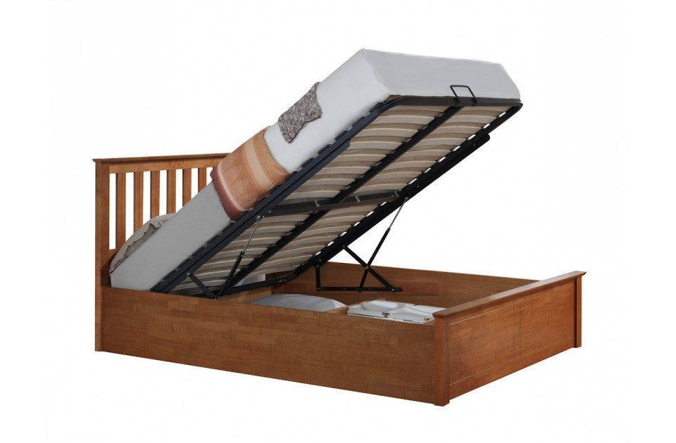 Flame Oak Three Quarter Ottoman Storage Bed Frame