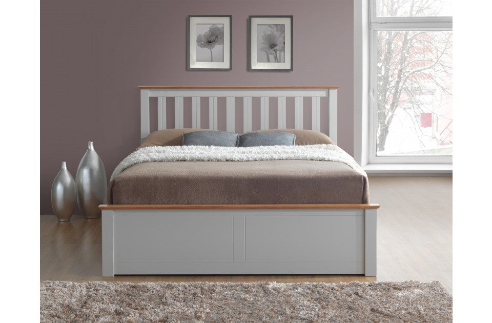 Flame Pearl Grey Double Ottoman Storage Bed Frame