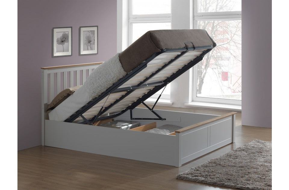 Flame Pearl Grey Double Ottoman Storage Bed Frame