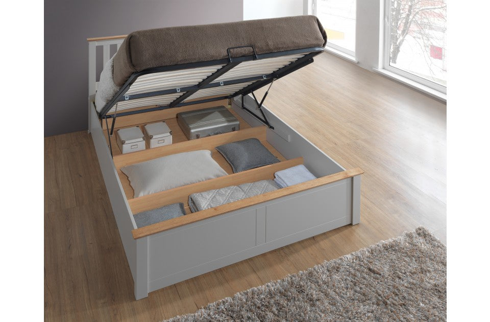 Flame Pearl Grey Double Ottoman Storage Bed Frame