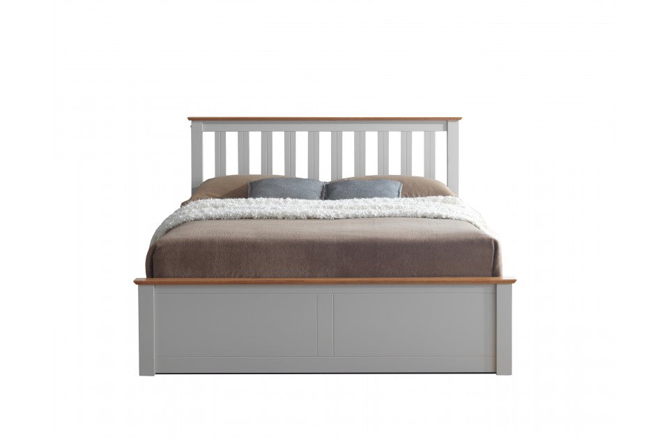 Flame Pearl Grey Double Ottoman Storage Bed Frame