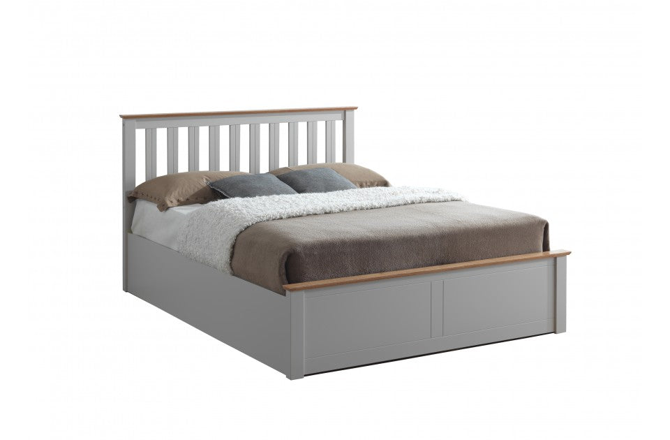 Flame Pearl Grey Double Ottoman Storage Bed Frame