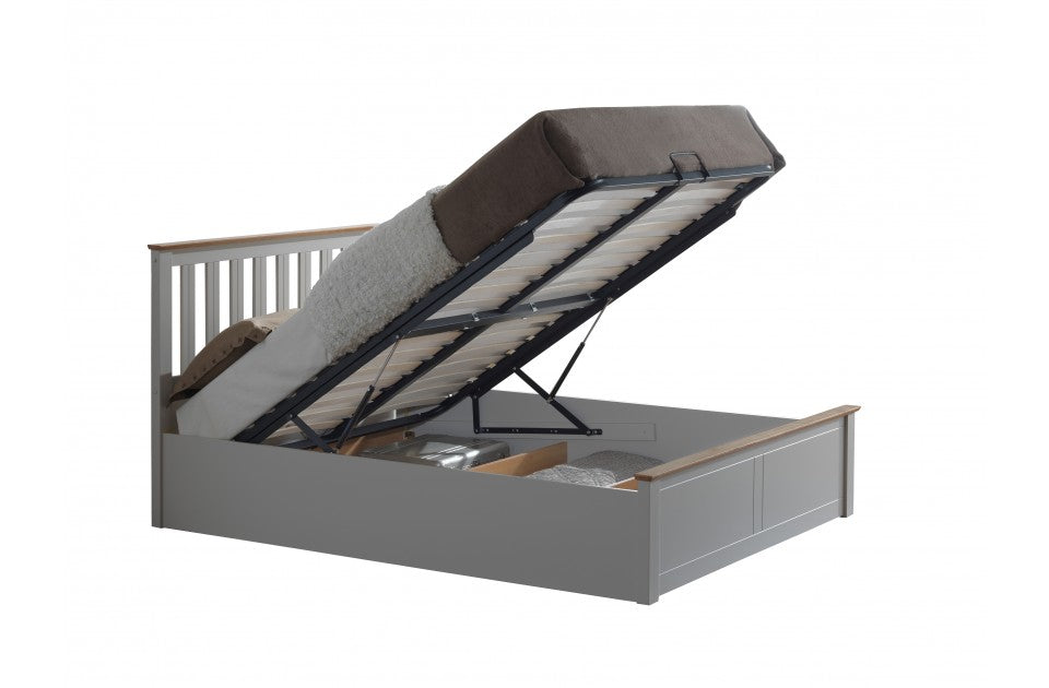 Flame Pearl Grey Double Ottoman Storage Bed Frame