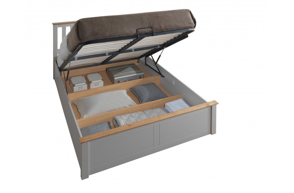 Flame Pearl Grey Double Ottoman Storage Bed Frame