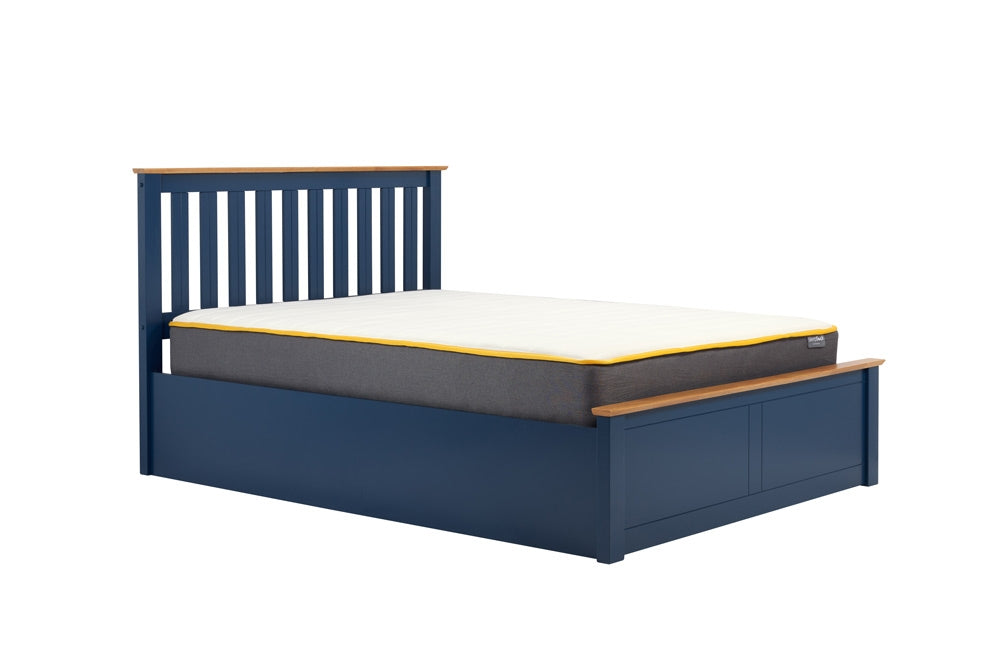 Flame Deep Blue Double Ottoman Storage Bed Frame