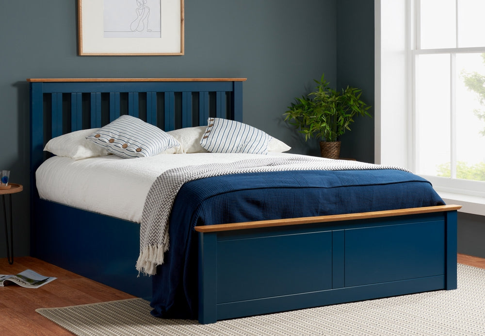 Flame Deep Blue King Size Ottoman Storage Bed Frame