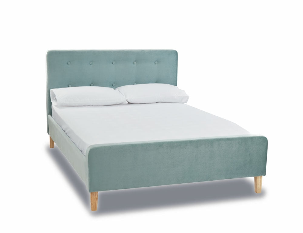 Peter Aqua Velvet Double Bed Frame