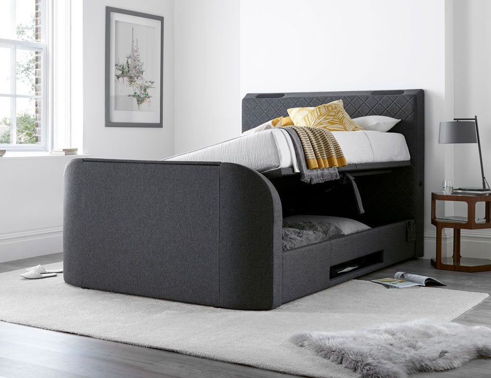 Piper Hopsack Grey King Size Ottoman TV Bed Frame