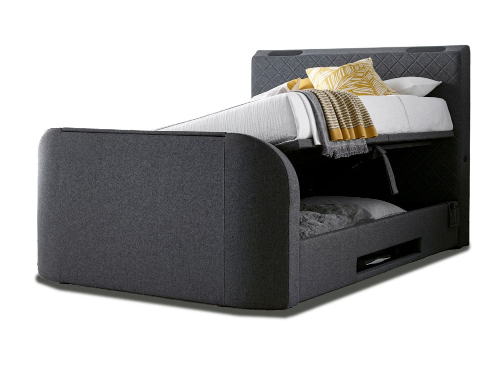 Piper Hopsack Grey Double Ottoman TV Bed Frame