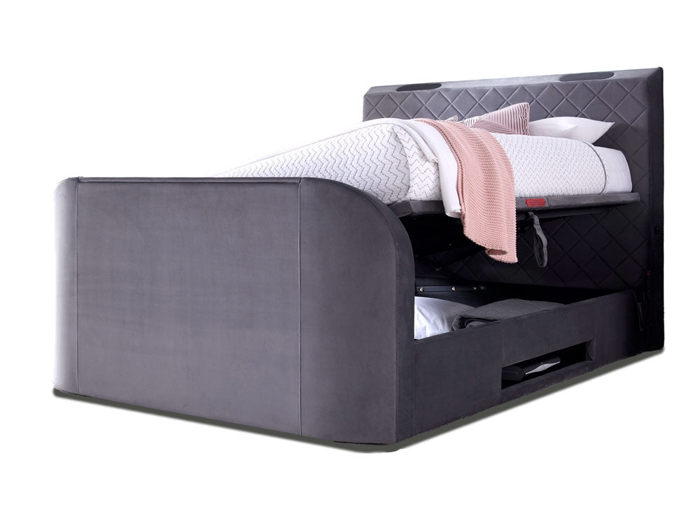 Piper Velvet Grey Super King Size Ottoman TV Bed Frame