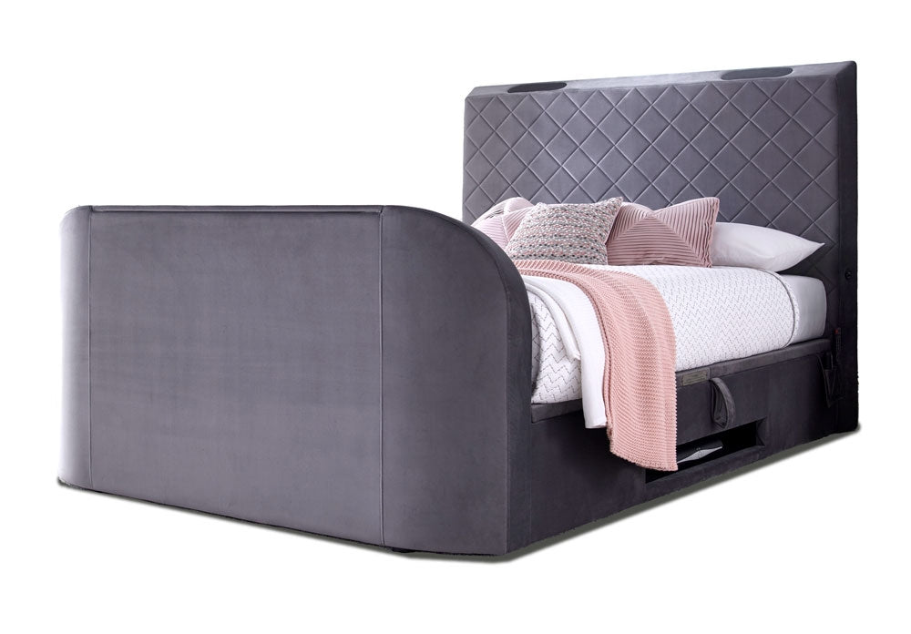 Piper Velvet Grey King Size Ottoman TV Bed Frame