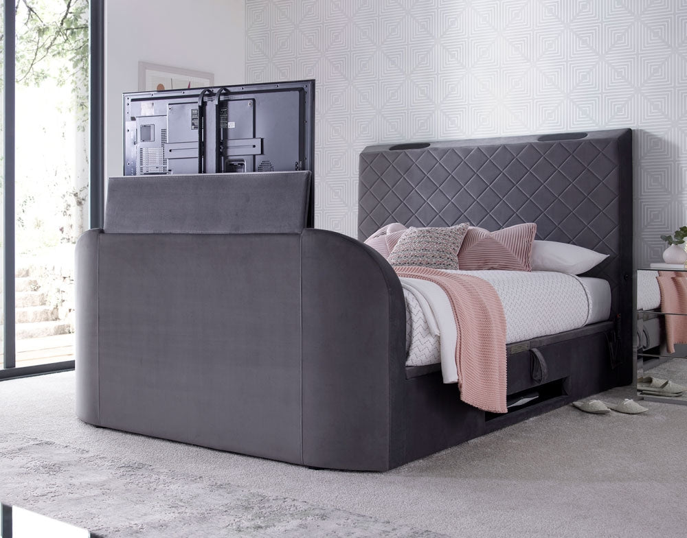 Piper Velvet Grey King Size Ottoman TV Bed Frame